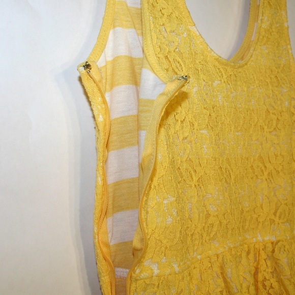 Yellow Lace striped Fit and flare dress - Picture 4 of 6